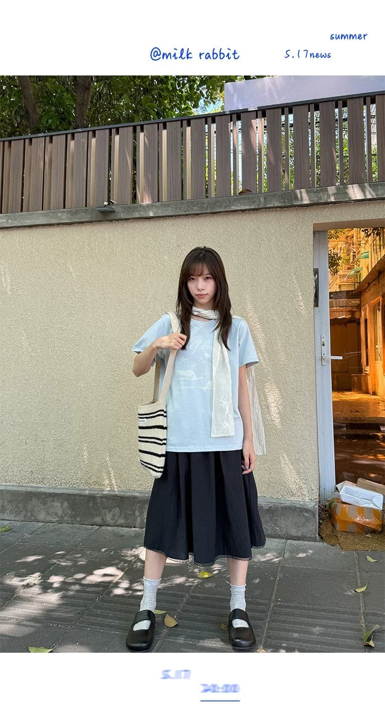 우유 토끼 행성 직접 만든 라이 경기 서울 레이스 레이스 허리 인감 반신 스커트 여성 여름 마이크로 주름 질감 롱 코트 A라인 스커트 상세 이미지 30