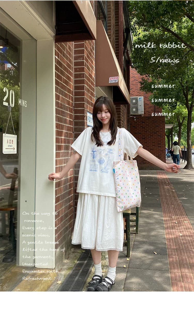 우유 토끼 행성 직접 만든 라이 경기 서울 레이스 레이스 허리 인감 반신 스커트 여성 여름 마이크로 주름 질감 롱 코트 A라인 스커트 상세 이미지 39