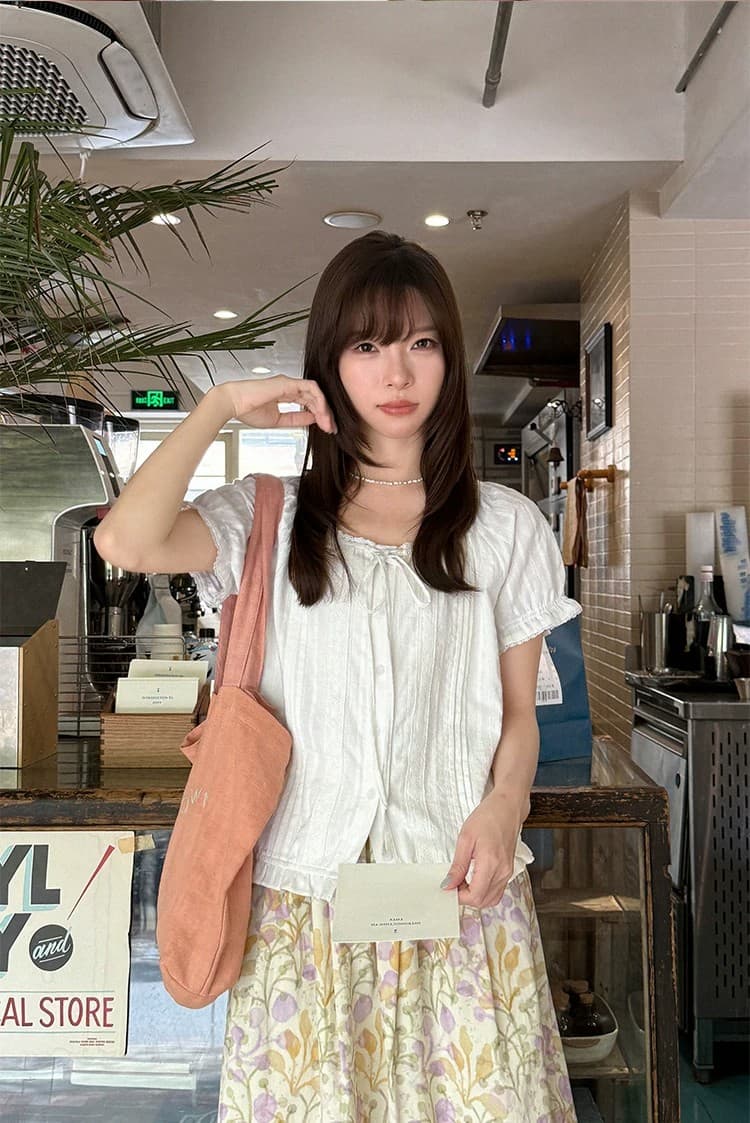 우유 토끼 행성 직접 만든 수직 기사 질감 센스 자카드 작은 레이스 스트랩 작은 셔츠 여성 얇은 스타일 루즈핏 순면 맨위 상세 이미지 24