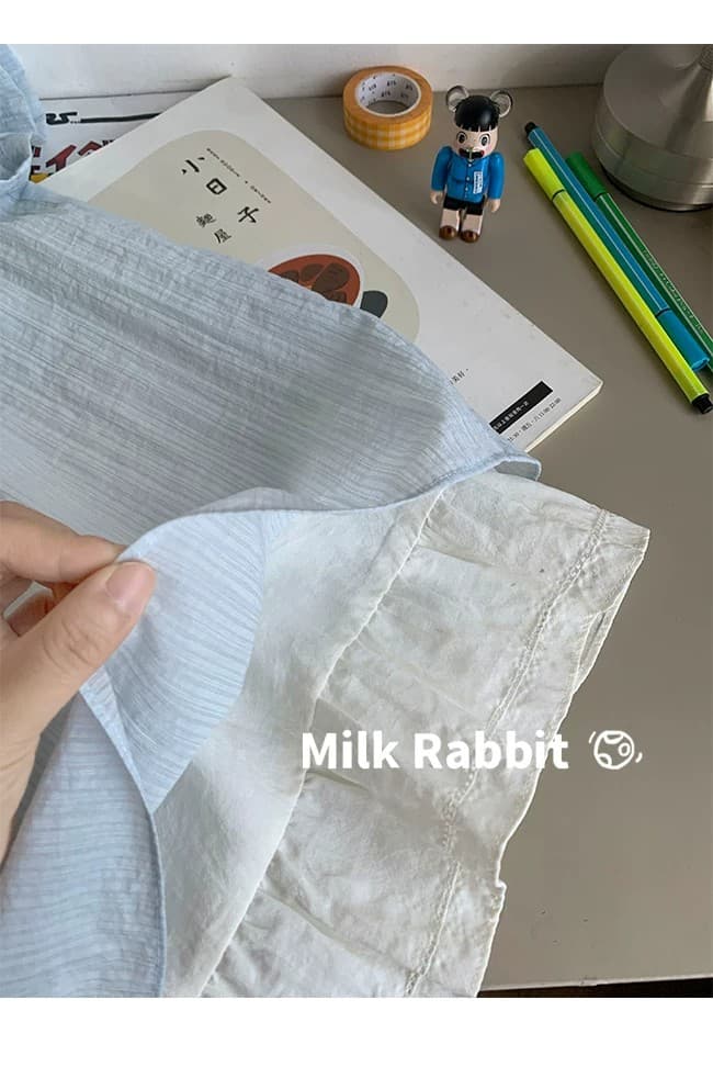 우유 토끼 행성 직접 만든 라이 경기 서울 네클라인 스트랩 페이크 레이어드 작은 셔츠 여성 여름 이중층 밑단 반팔 맨위 상세 이미지 5