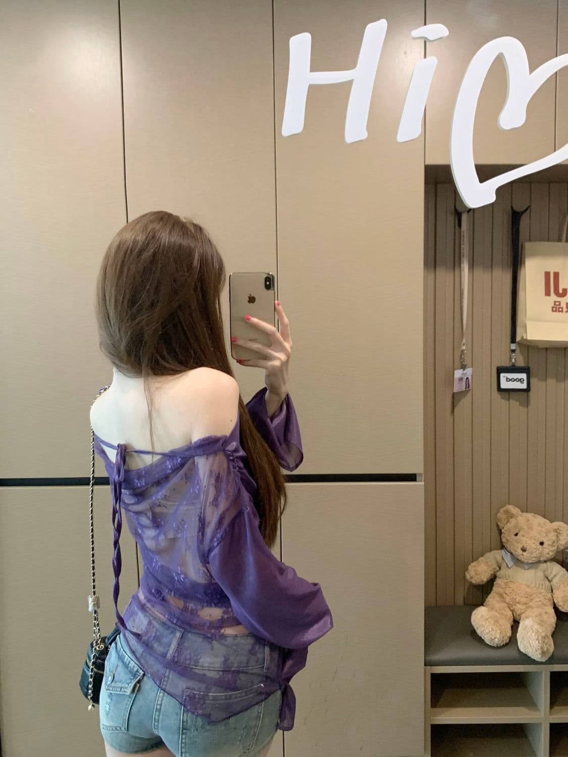다이아몬드 주름 레이스 레이스 조각 망사 비스듬한 어깨 긴팔 여성 셔츠 여름 보라색 셔츠 얇은 스타일 맨위 상세 이미지 6