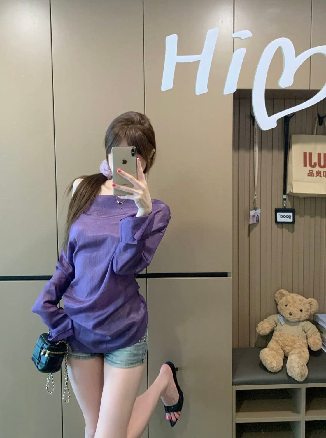 다이아몬드 주름 레이스 레이스 조각 망사 비스듬한 어깨 긴팔 여성 셔츠 여름 보라색 셔츠 얇은 스타일 맨위 상세 이미지 7