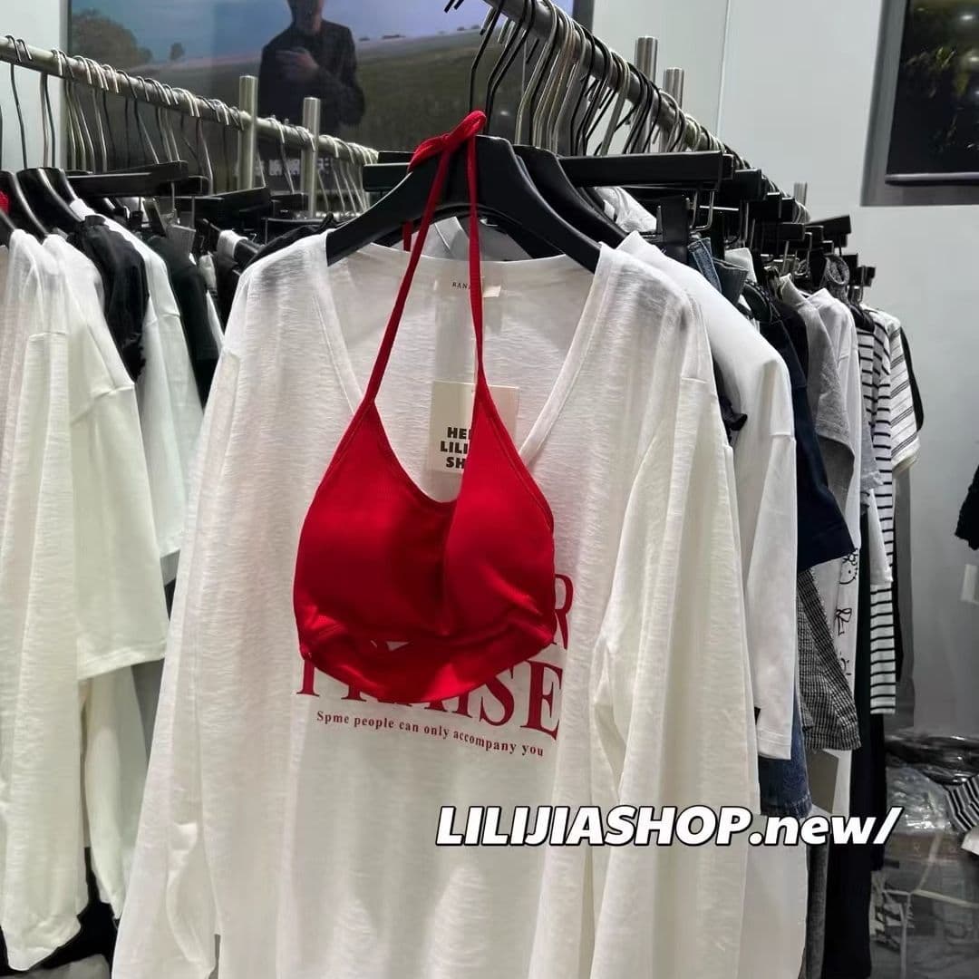 여름 V넥 프린트 자외선 차단 긴팔 티셔츠 여성 행침 목 슬립 맨위 투피스 세트 이미지 2