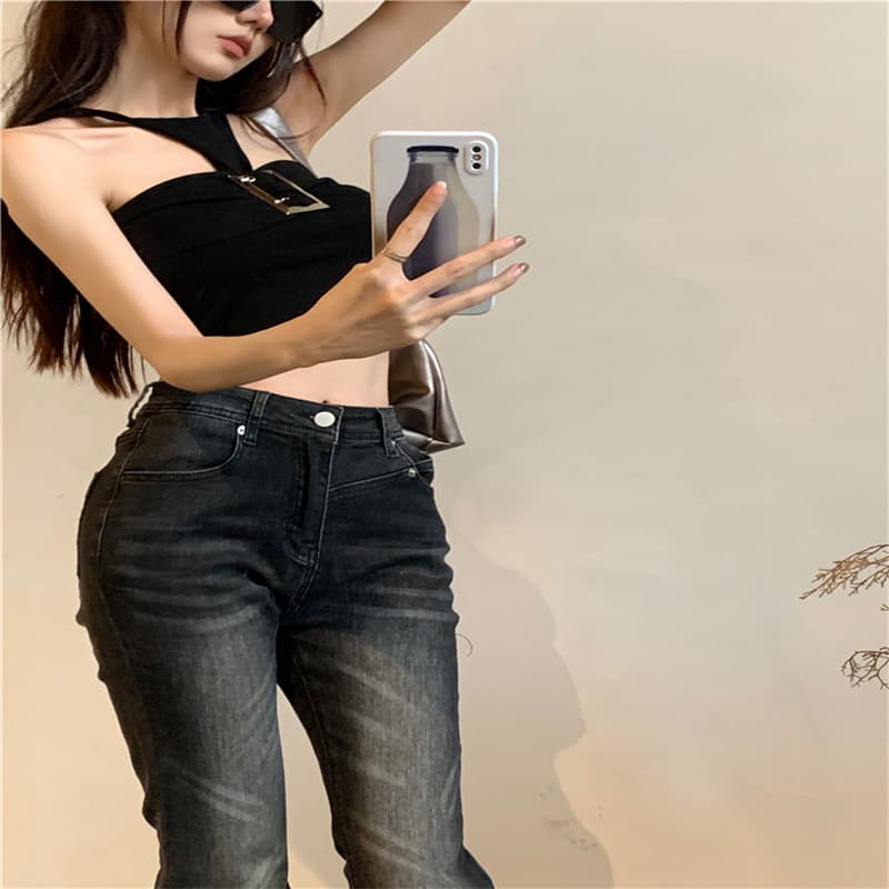 행침 목 캐미솔 여름 순수한 욕망 바람 섹시함 핫걸 금속 버클 Chic 작은 대중 쇼트 스타일 이슬 뼈의 맨위 ins 상세 이미지 16