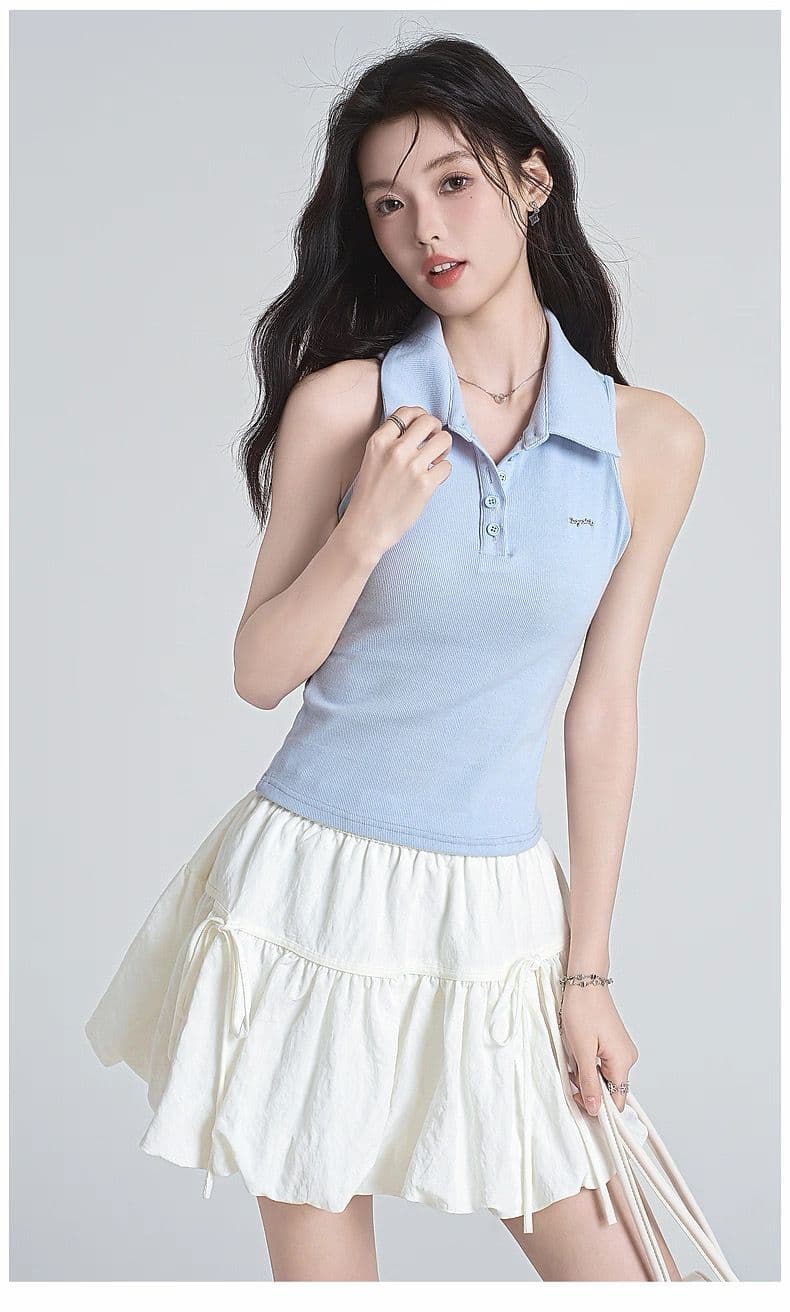 원본 품질 순수한 욕망 바람 핫걸 오프숄더 POLO 칼라 민소매 조끼 여성 여름 빅 사이즈 몸매 가꾸기 맨위 상세 이미지 7