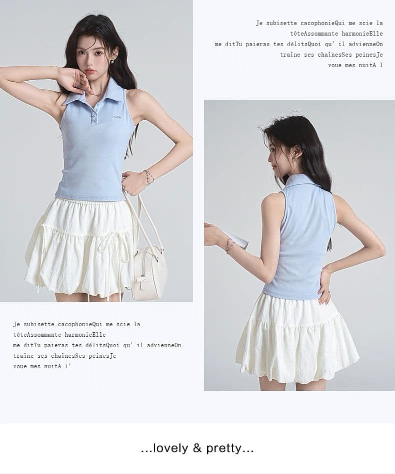원본 품질 순수한 욕망 바람 핫걸 오프숄더 POLO 칼라 민소매 조끼 여성 여름 빅 사이즈 몸매 가꾸기 맨위 상세 이미지 12