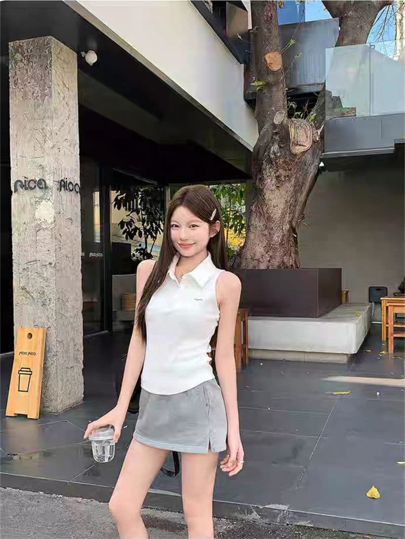 원본 품질 순수한 욕망 바람 핫걸 오프숄더 POLO 칼라 민소매 조끼 여성 여름 빅 사이즈 몸매 가꾸기 맨위 상세 이미지 20