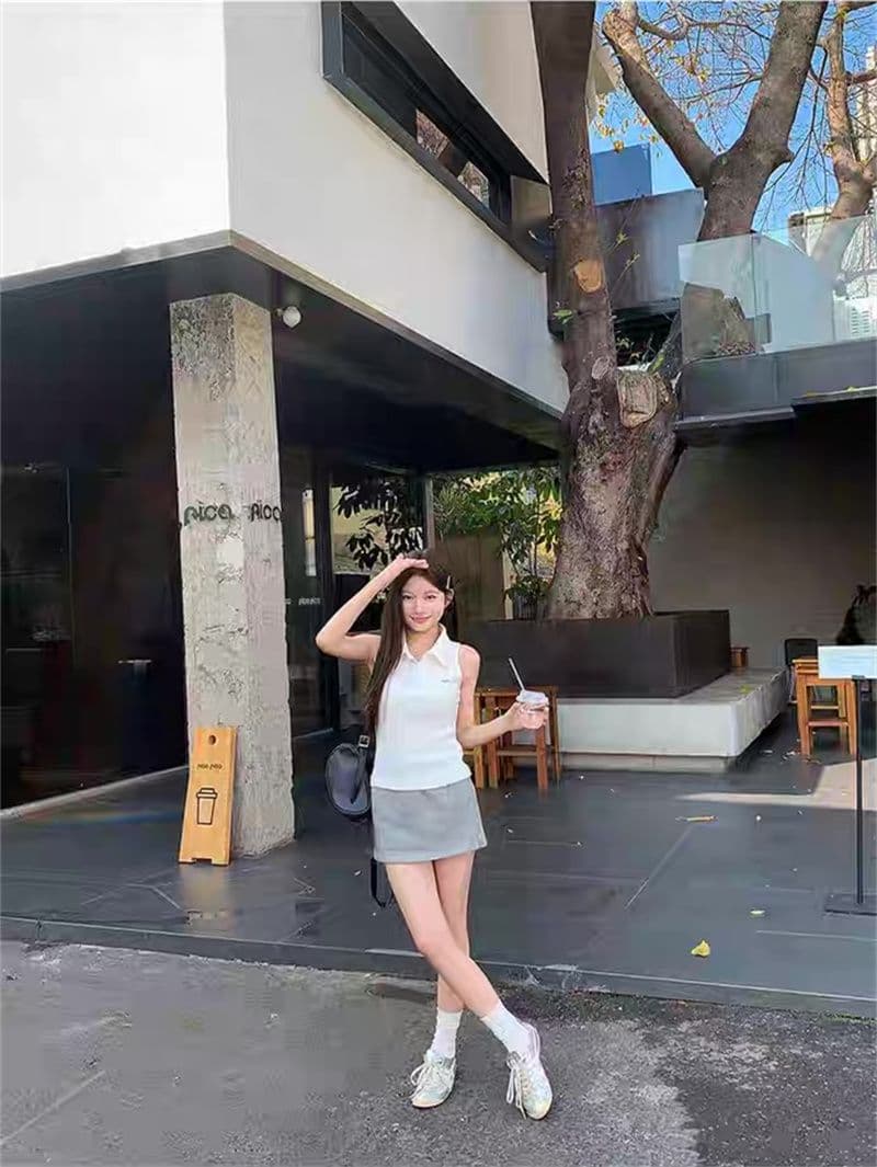 원본 품질 순수한 욕망 바람 핫걸 오프숄더 POLO 칼라 민소매 조끼 여성 여름 빅 사이즈 몸매 가꾸기 맨위 상세 이미지 22