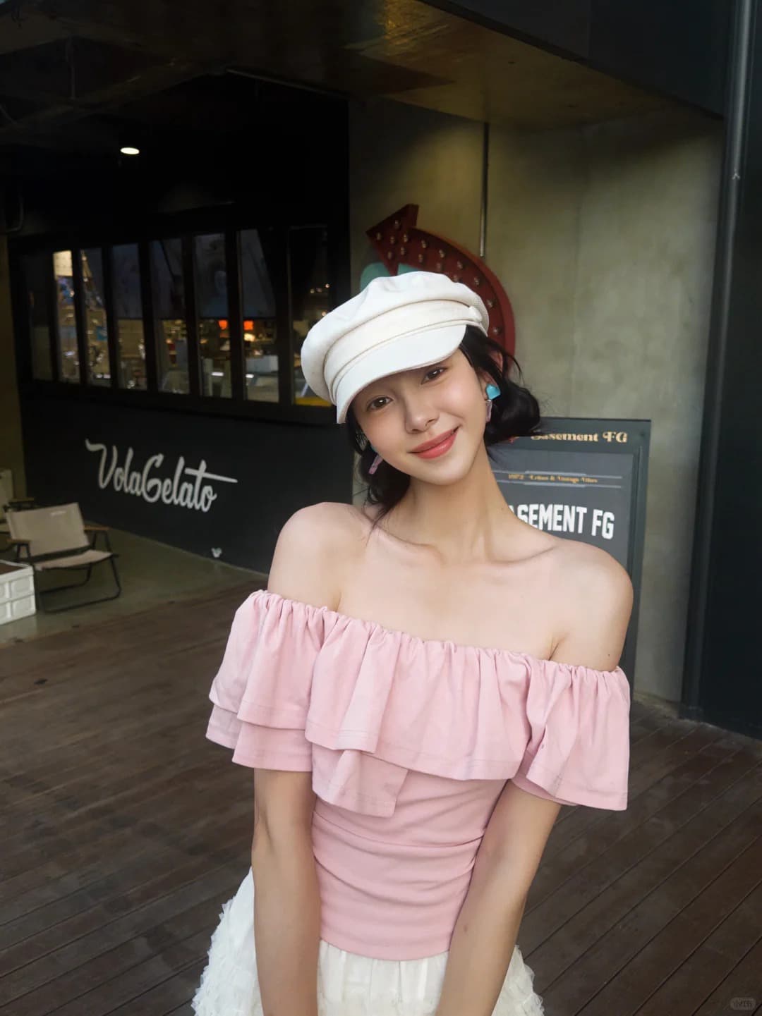 프릴 Chic 오프숄더 섹시함 순수한 욕망 반팔 티셔츠 상세 이미지 7