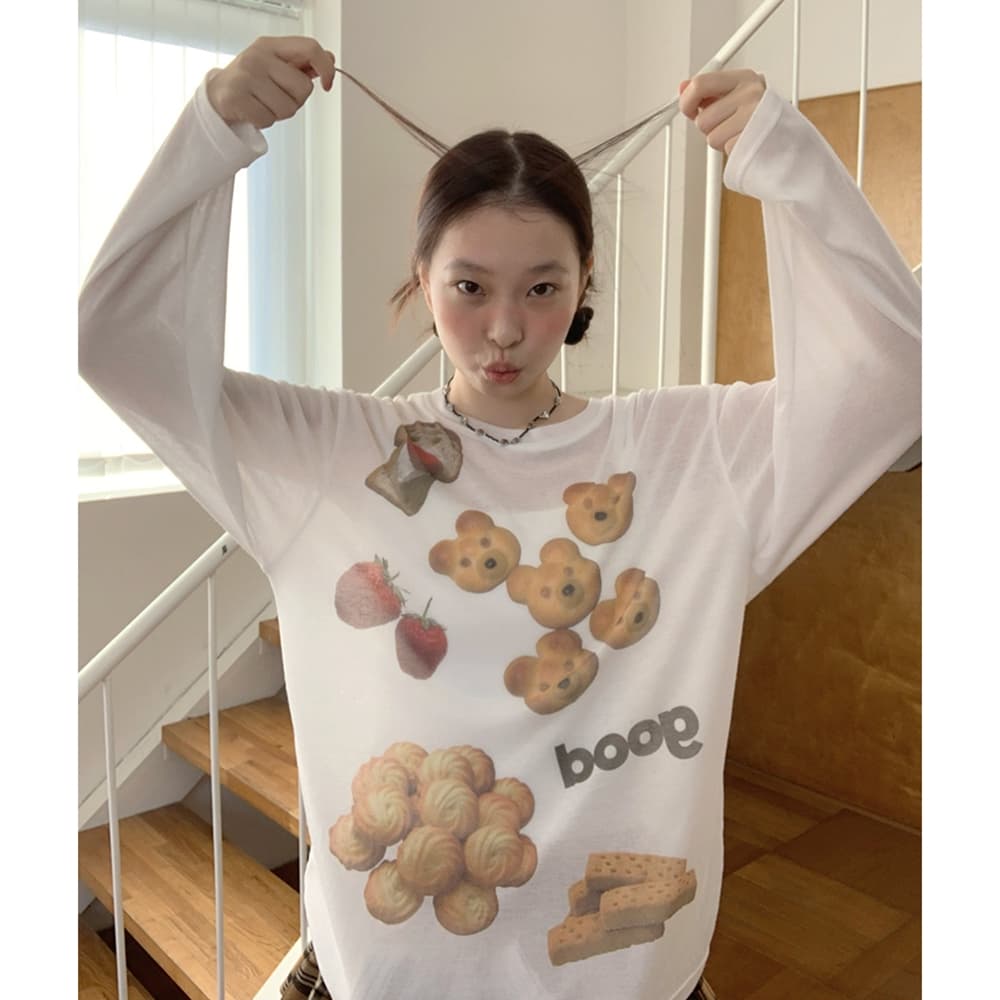 자외선 차단 맨위 먹기를 좋아합니다. 디저트 피크닉 얇고 가벼운 마이크로 ~을 통해 긴팔 티셔츠