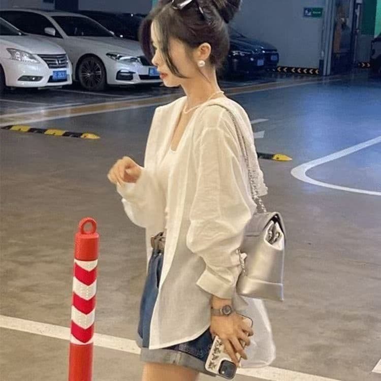 외국 가스 고급 Chic 셔츠 2026 새로운 봄 레이스 홀로우 아웃 후드 디자인 센스 셔츠 자외선 차단 얇은 코트 이미지 2