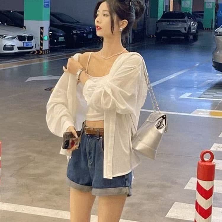 외국 가스 고급 Chic 셔츠 2026 새로운 봄 레이스 홀로우 아웃 후드 디자인 센스 셔츠 자외선 차단 얇은 코트 상세 이미지 4