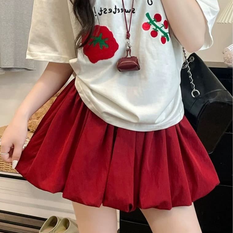 한 부서 달콤함 빨간색 꽃밭 미니 스커트 여성 여름 얇은 스타일 작은 키 하이웨이스트 느긋한 다용도 슬림해 보이는 퍼프 치마바지 이미지 4