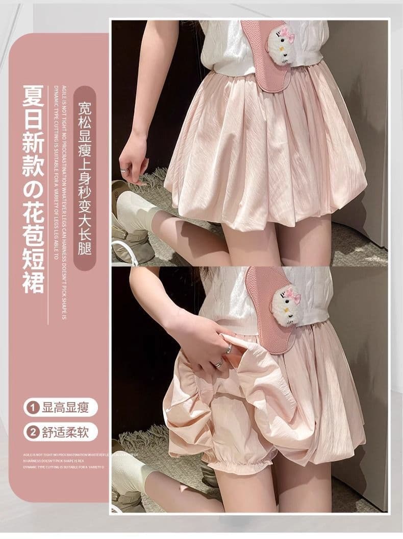 한 부서 달콤함 빨간색 꽃밭 미니 스커트 여성 여름 얇은 스타일 작은 키 하이웨이스트 느긋한 다용도 슬림해 보이는 퍼프 치마바지 상세 이미지 5