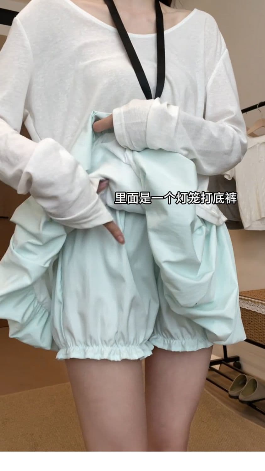 한 부서 달콤함 빨간색 꽃밭 미니 스커트 여성 여름 얇은 스타일 작은 키 하이웨이스트 느긋한 다용도 슬림해 보이는 퍼프 치마바지 상세 이미지 32