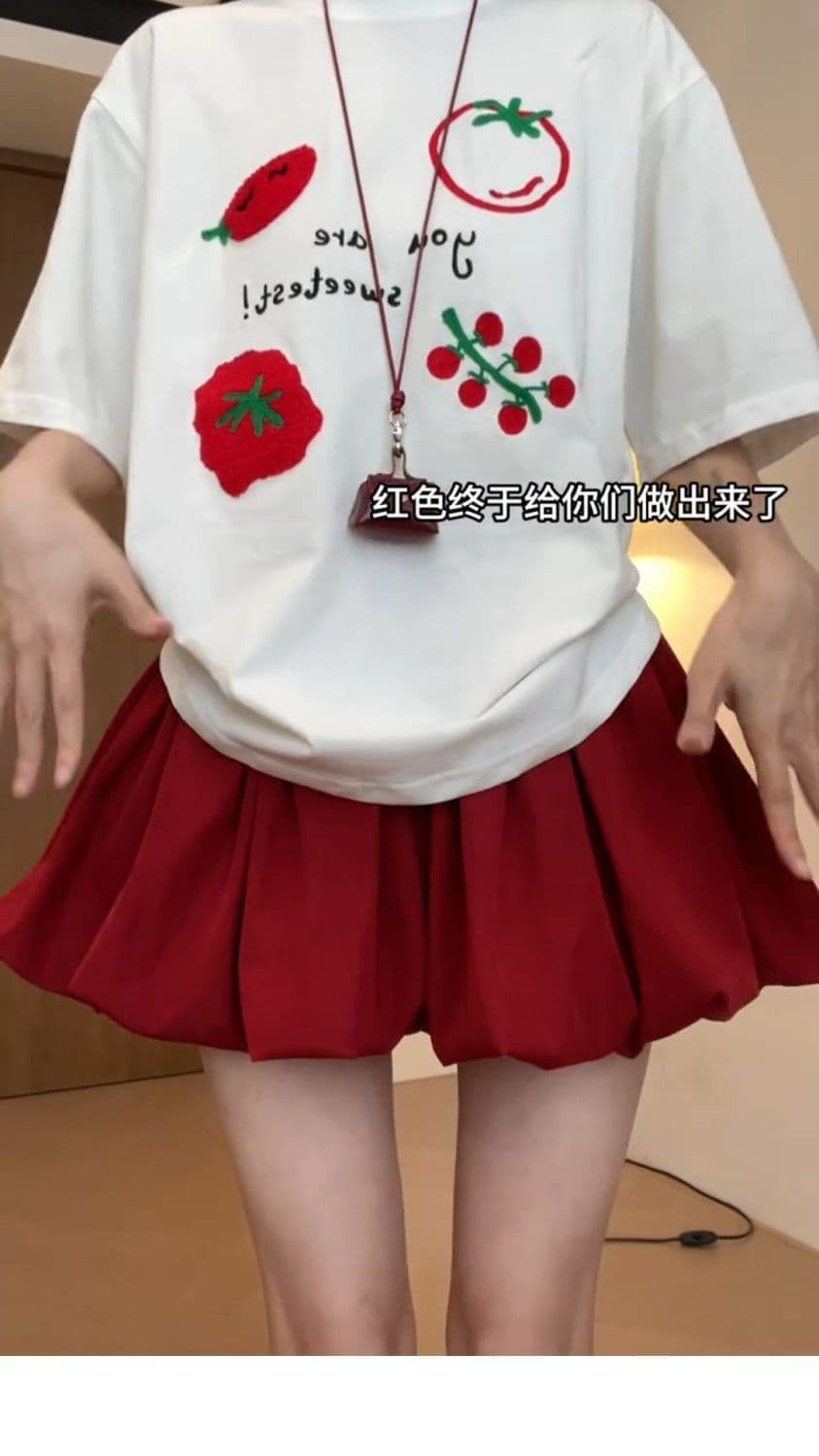 한 부서 달콤함 빨간색 꽃밭 미니 스커트 여성 여름 얇은 스타일 작은 키 하이웨이스트 느긋한 다용도 슬림해 보이는 퍼프 치마바지 상세 이미지 38