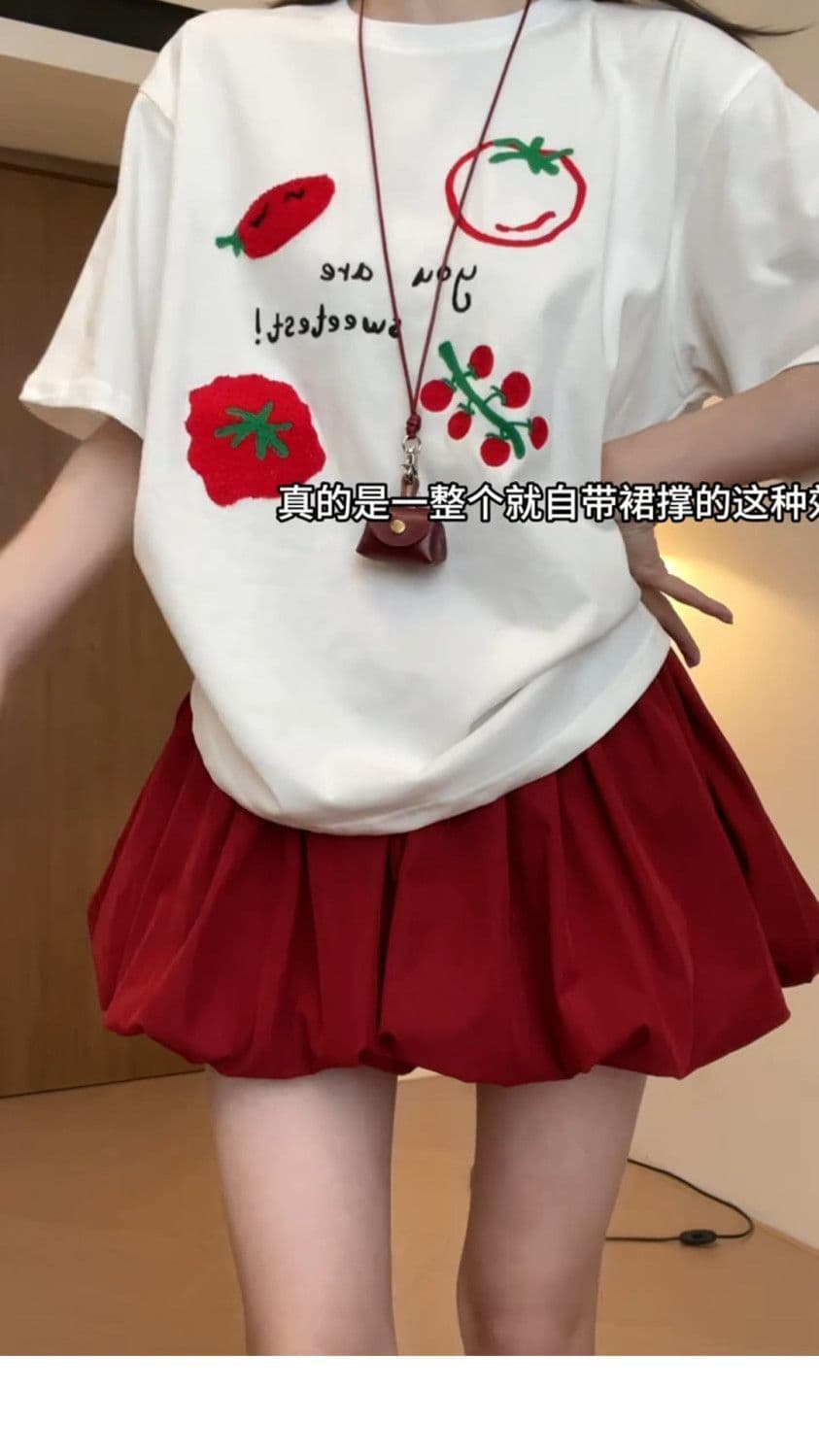 한 부서 달콤함 빨간색 꽃밭 미니 스커트 여성 여름 얇은 스타일 작은 키 하이웨이스트 느긋한 다용도 슬림해 보이는 퍼프 치마바지 상세 이미지 40