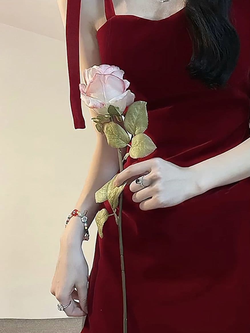 새로운 빨간색 슬립 허리 수축 드레스 프랑스식 몸매 가꾸기 스트랩 디자인 섹시함 핫걸 디스플레이 몸 타이트 스커트 미니 스커트 상세 이미지 5