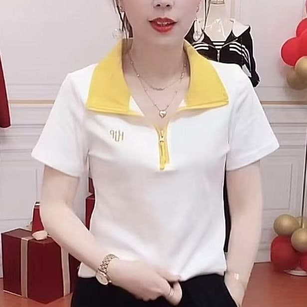 40 92 면 스탠드 칼라 POLO 셔츠 반팔 여성 여름 새로운 작은 키 루즈핏 슬림해 보이는 패션 캐주얼 다용도 상세 이미지 14