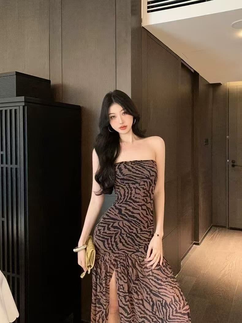 유럽과 미국 섹시함 핫걸 튜브탑 레오파드 무늬 여름 프린트 패치워크 트임 허리 수축 타이트 패키지 팔 치마 상세 이미지 10