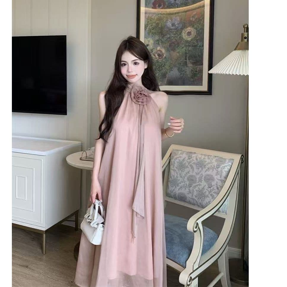 디자인 센스 루즈핏 꽃 행침 목 민소매 드레스 요정 여름 부드러운 바람 프랑스식 오프숄더 치마 롱 스커트 트렌디 이미지 3