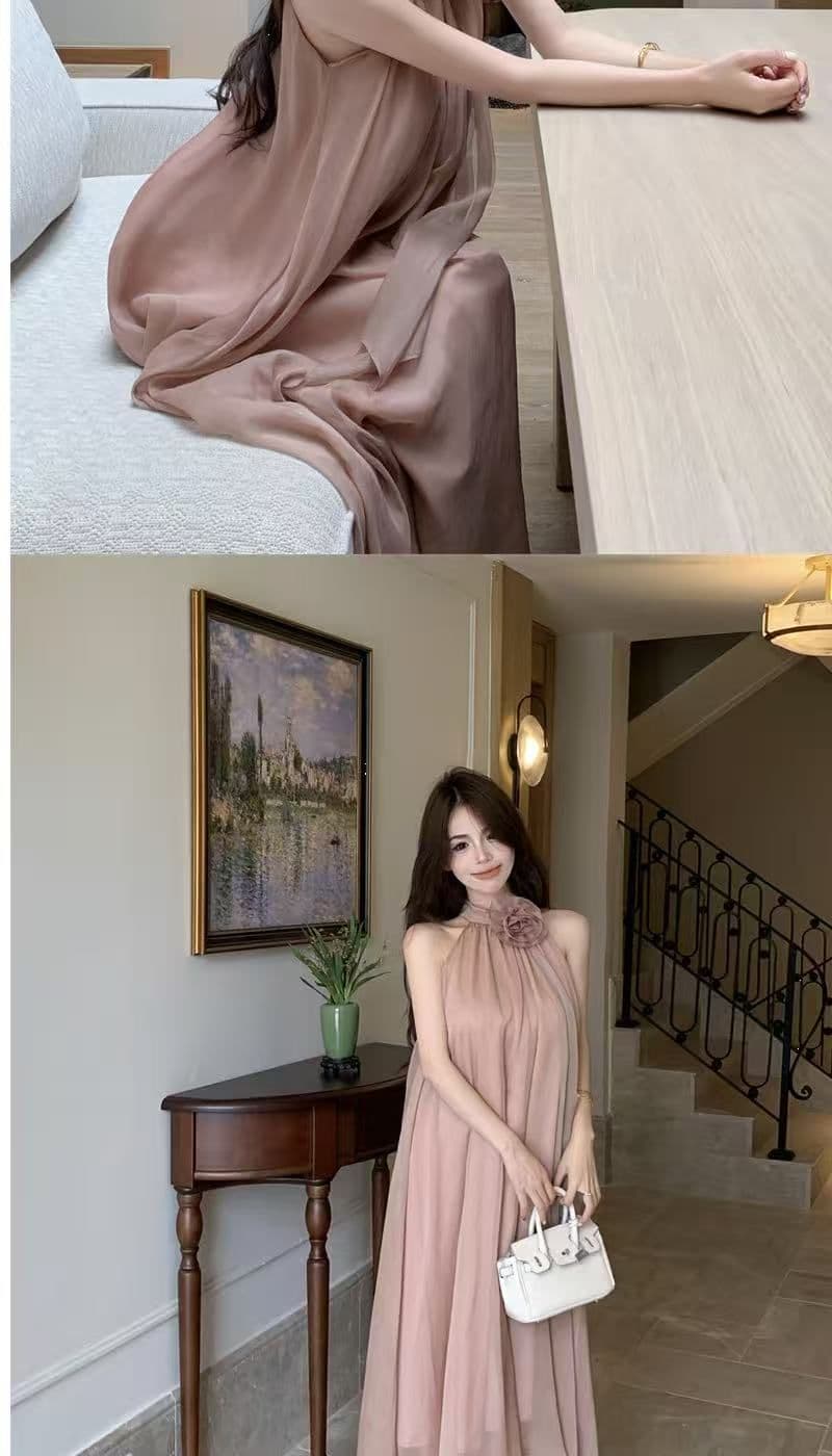 디자인 센스 루즈핏 꽃 행침 목 민소매 드레스 요정 여름 부드러운 바람 프랑스식 오프숄더 치마 롱 스커트 트렌디 상세 이미지 4