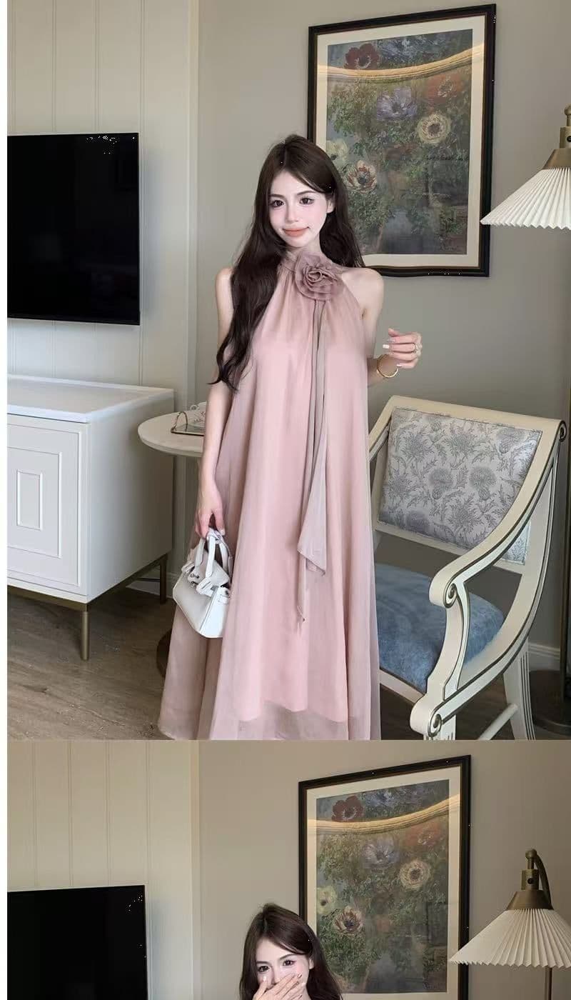 디자인 센스 루즈핏 꽃 행침 목 민소매 드레스 요정 여름 부드러운 바람 프랑스식 오프숄더 치마 롱 스커트 트렌디 상세 이미지 6