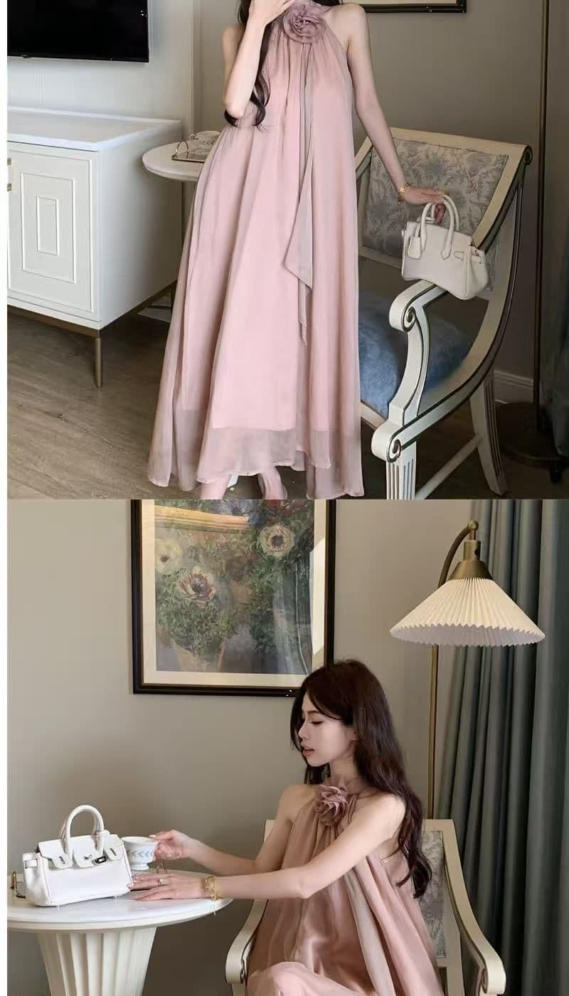 디자인 센스 루즈핏 꽃 행침 목 민소매 드레스 요정 여름 부드러운 바람 프랑스식 오프숄더 치마 롱 스커트 트렌디 상세 이미지 7