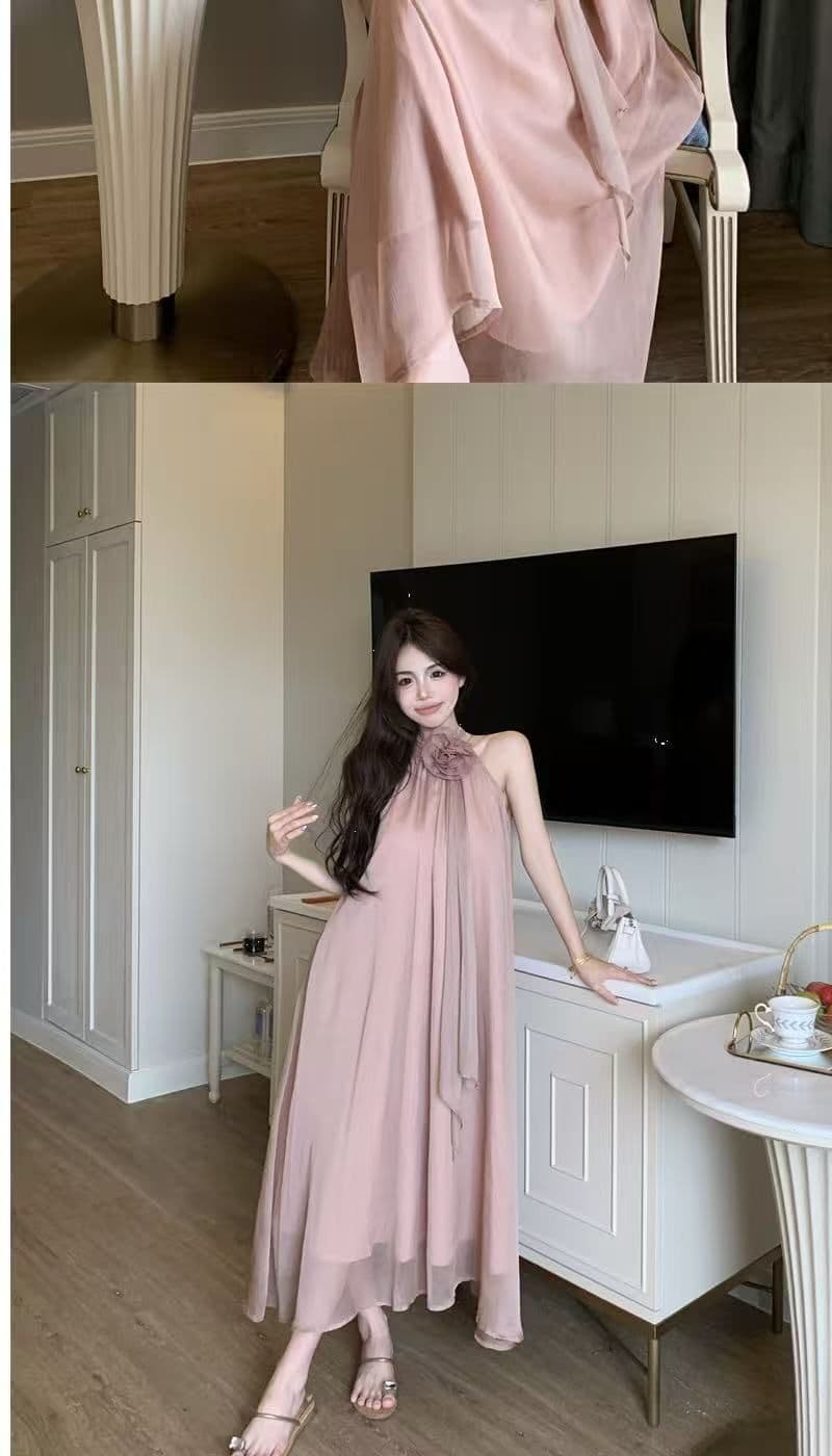 디자인 센스 루즈핏 꽃 행침 목 민소매 드레스 요정 여름 부드러운 바람 프랑스식 오프숄더 치마 롱 스커트 트렌디 상세 이미지 8