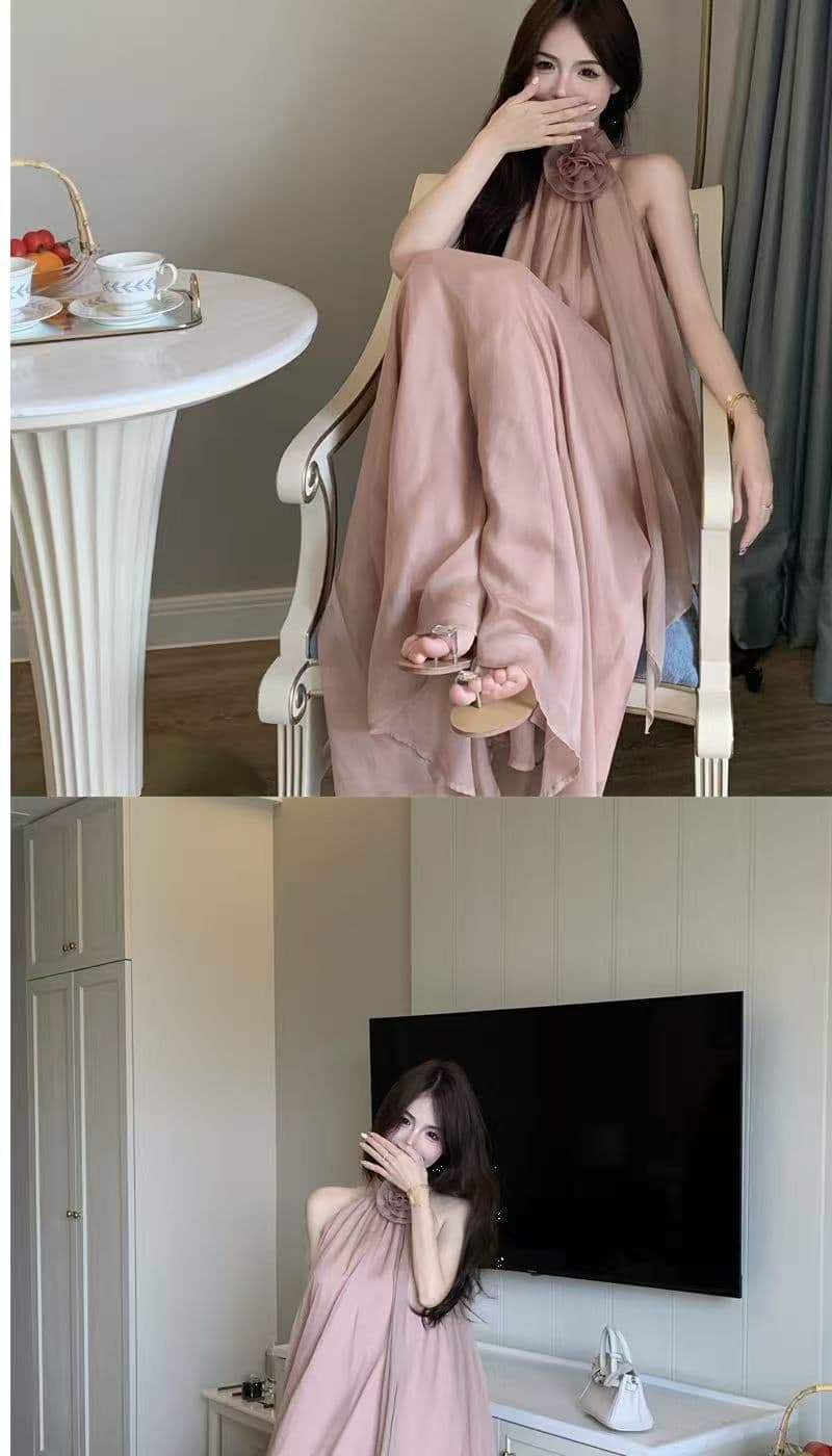 디자인 센스 루즈핏 꽃 행침 목 민소매 드레스 요정 여름 부드러운 바람 프랑스식 오프숄더 치마 롱 스커트 트렌디 상세 이미지 10