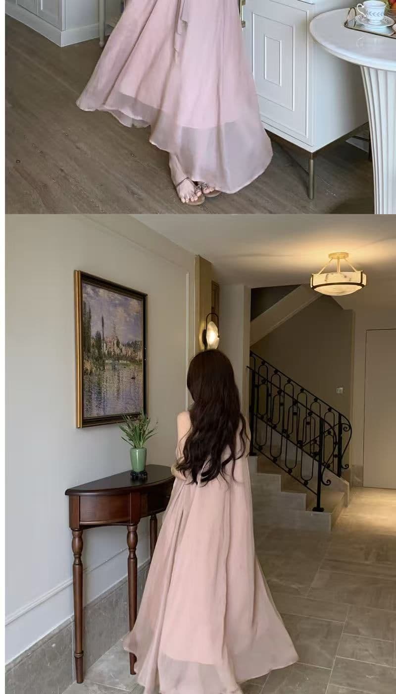 디자인 센스 루즈핏 꽃 행침 목 민소매 드레스 요정 여름 부드러운 바람 프랑스식 오프숄더 치마 롱 스커트 트렌디 상세 이미지 11