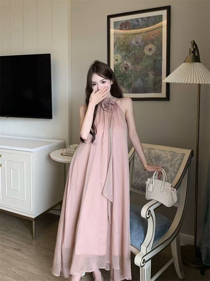 디자인 센스 루즈핏 꽃 행침 목 민소매 드레스 요정 여름 부드러운 바람 프랑스식 오프숄더 치마 롱 스커트 트렌디 상세 이미지 16
