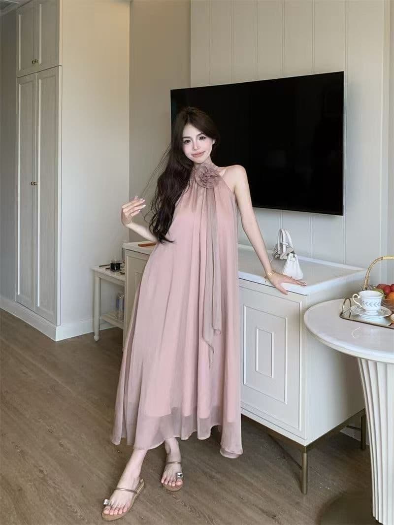 디자인 센스 루즈핏 꽃 행침 목 민소매 드레스 요정 여름 부드러운 바람 프랑스식 오프숄더 치마 롱 스커트 트렌디 상세 이미지 18
