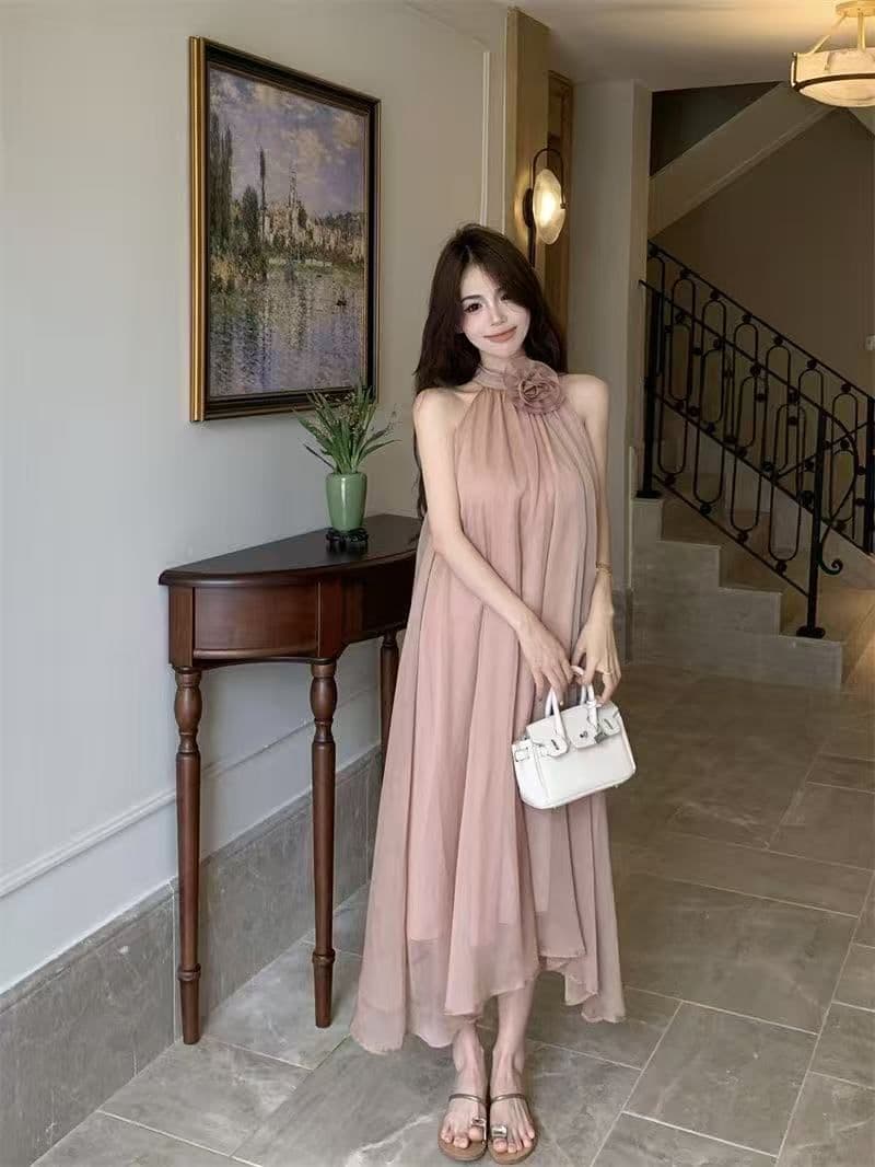 디자인 센스 루즈핏 꽃 행침 목 민소매 드레스 요정 여름 부드러운 바람 프랑스식 오프숄더 치마 롱 스커트 트렌디 상세 이미지 26