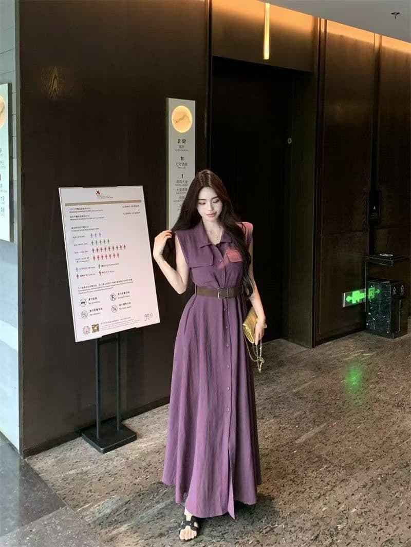여름 새로운 품격 패션 셔츠 폴로 칼라 고급 민소매 드레스 슬림해 보이는 허리 수축 패션 스커트 아이들 상세 이미지 7