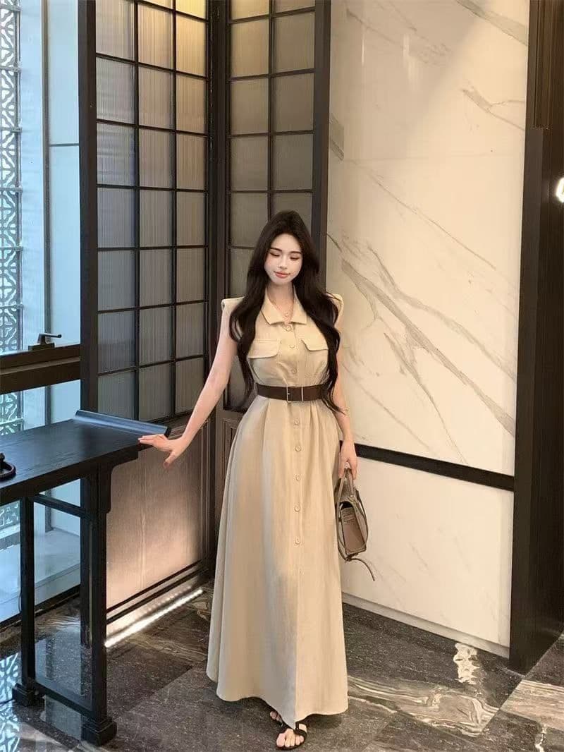 여름 새로운 품격 패션 셔츠 폴로 칼라 고급 민소매 드레스 슬림해 보이는 허리 수축 패션 스커트 아이들 상세 이미지 9