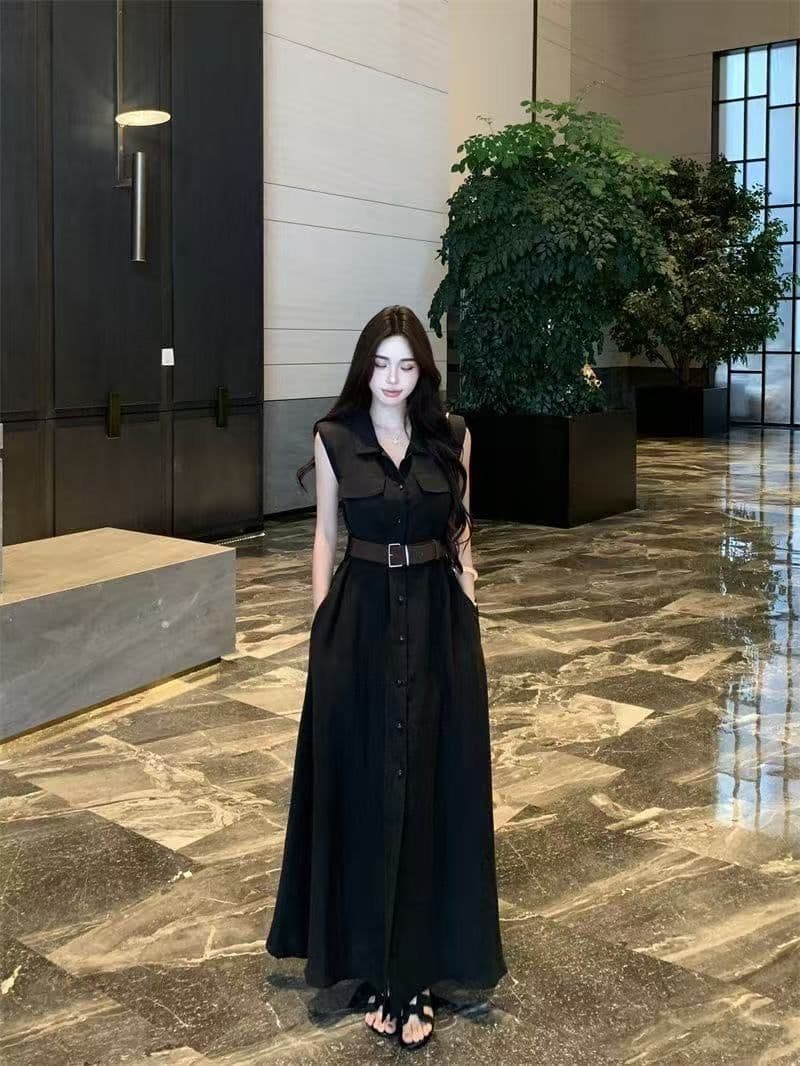 여름 새로운 품격 패션 셔츠 폴로 칼라 고급 민소매 드레스 슬림해 보이는 허리 수축 패션 스커트 아이들 상세 이미지 15