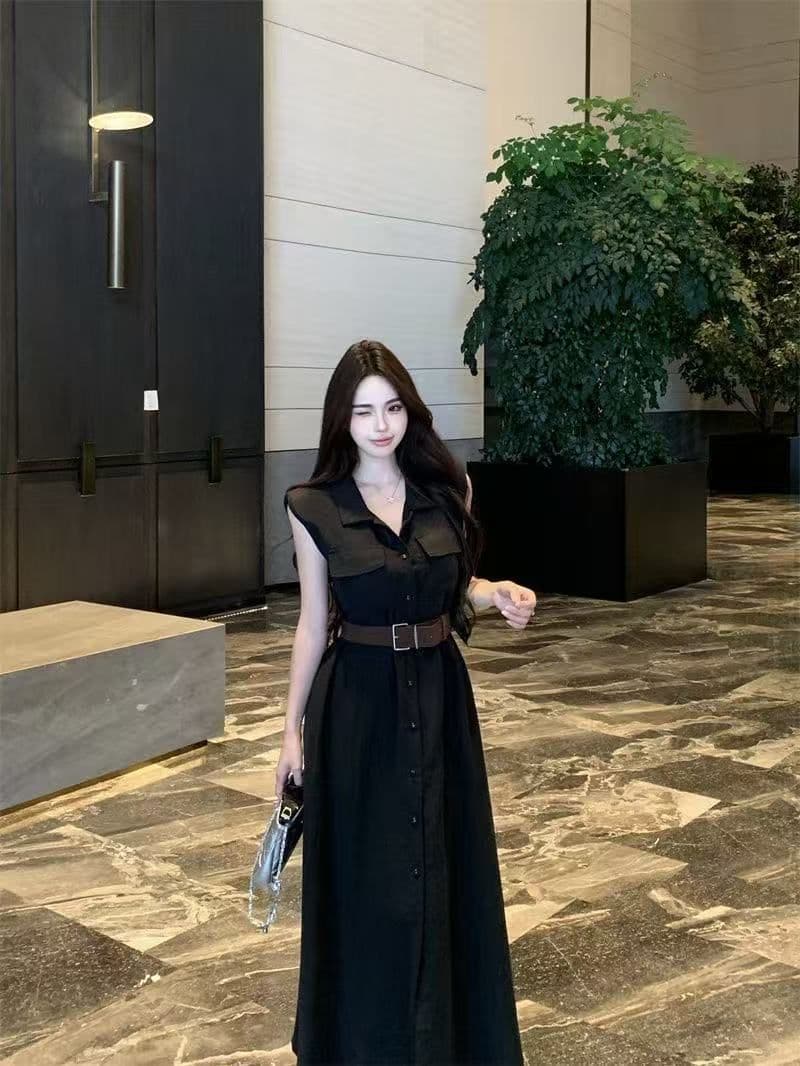 여름 새로운 품격 패션 셔츠 폴로 칼라 고급 민소매 드레스 슬림해 보이는 허리 수축 패션 스커트 아이들 상세 이미지 17