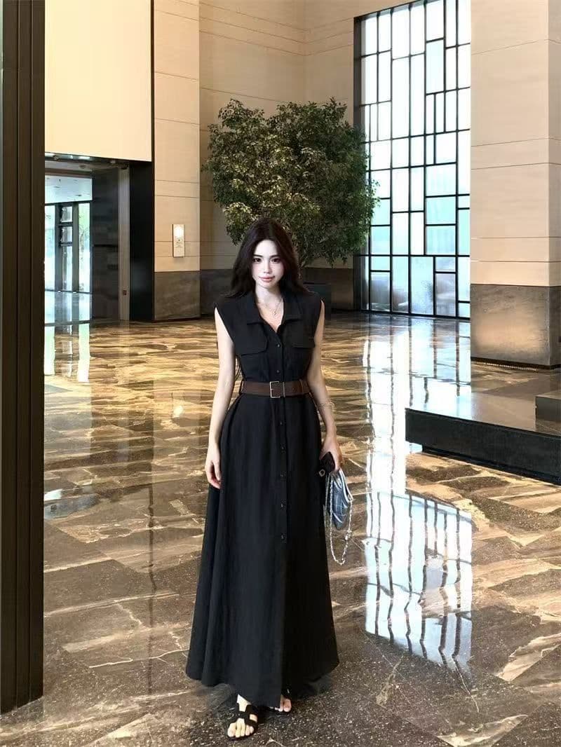 여름 새로운 품격 패션 셔츠 폴로 칼라 고급 민소매 드레스 슬림해 보이는 허리 수축 패션 스커트 아이들 상세 이미지 18
