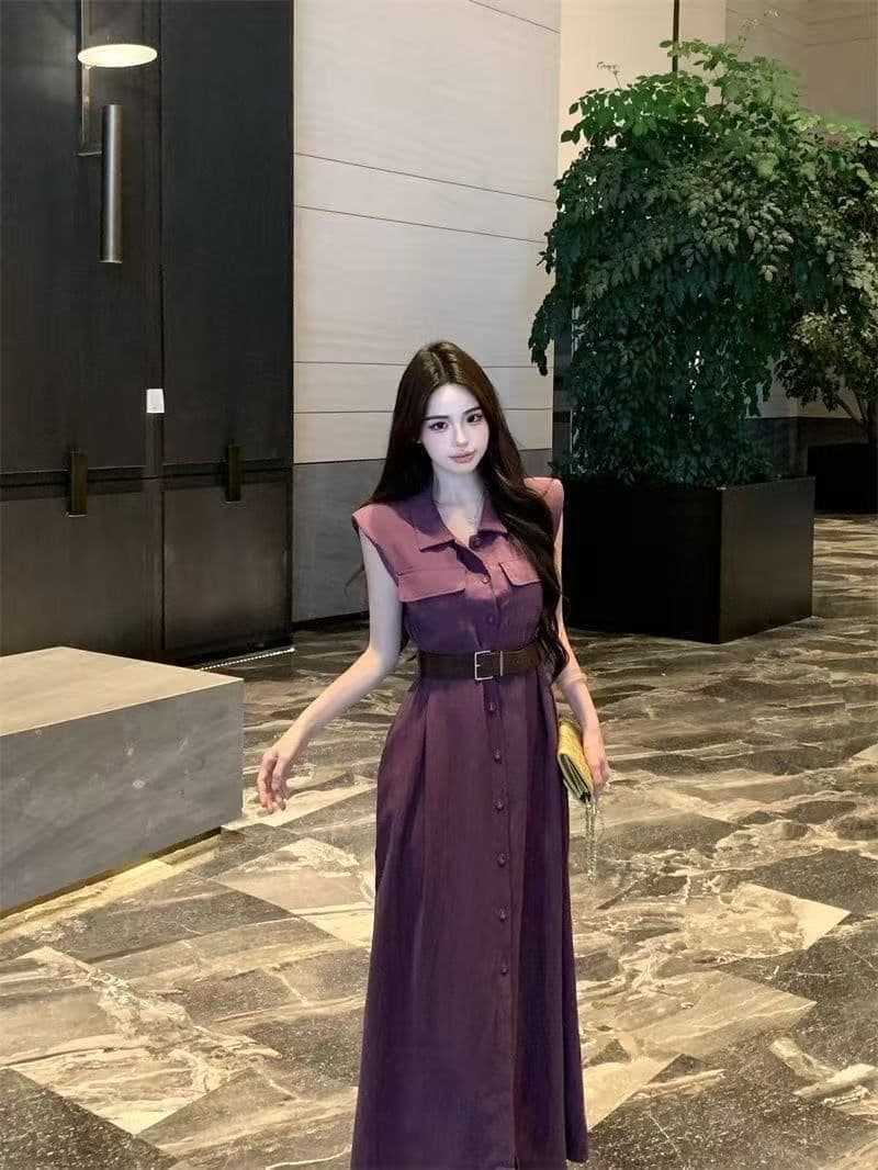 여름 새로운 품격 패션 셔츠 폴로 칼라 고급 민소매 드레스 슬림해 보이는 허리 수축 패션 스커트 아이들 상세 이미지 21