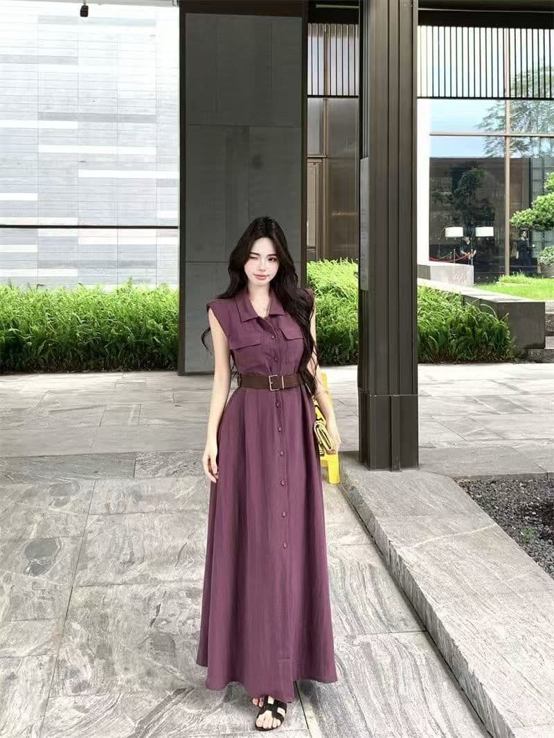 여름 새로운 품격 패션 셔츠 폴로 칼라 고급 민소매 드레스 슬림해 보이는 허리 수축 패션 스커트 아이들 상세 이미지 22