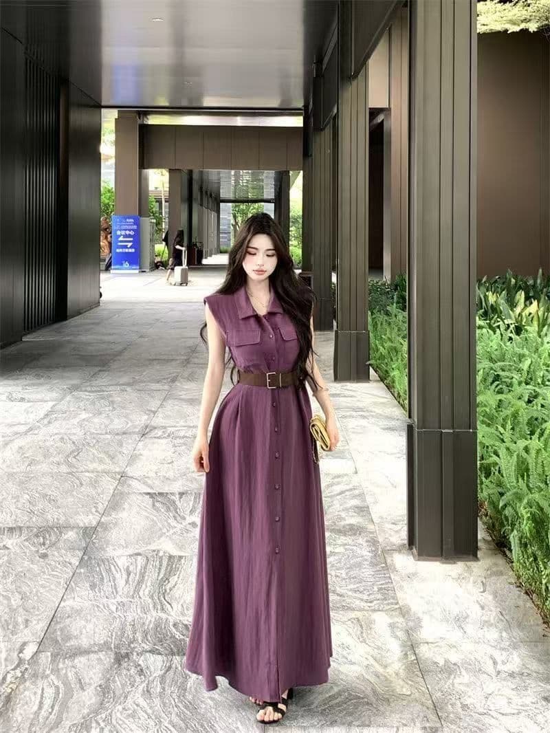 여름 새로운 품격 패션 셔츠 폴로 칼라 고급 민소매 드레스 슬림해 보이는 허리 수축 패션 스커트 아이들 상세 이미지 23