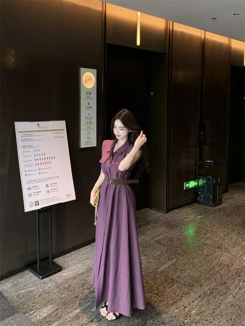 여름 새로운 품격 패션 셔츠 폴로 칼라 고급 민소매 드레스 슬림해 보이는 허리 수축 패션 스커트 아이들 상세 이미지 25