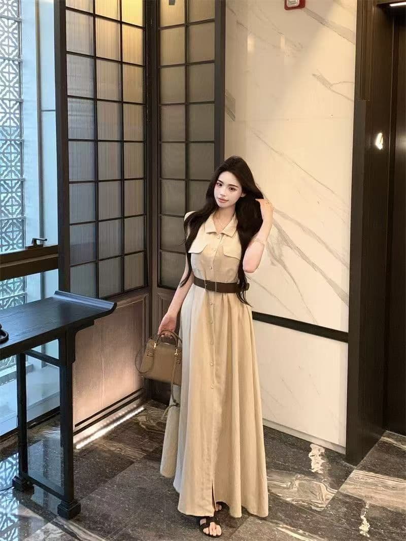 여름 새로운 품격 패션 셔츠 폴로 칼라 고급 민소매 드레스 슬림해 보이는 허리 수축 패션 스커트 아이들 상세 이미지 27