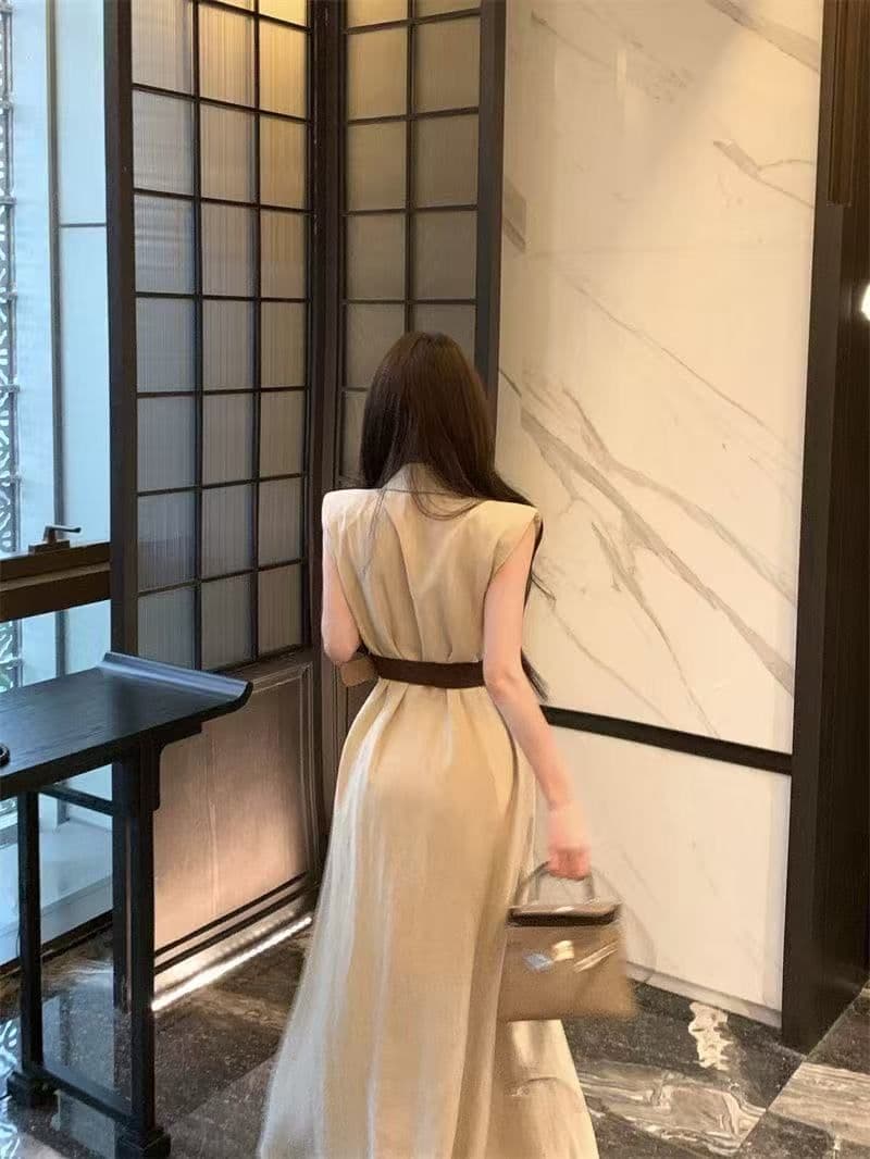 여름 새로운 품격 패션 셔츠 폴로 칼라 고급 민소매 드레스 슬림해 보이는 허리 수축 패션 스커트 아이들 상세 이미지 28