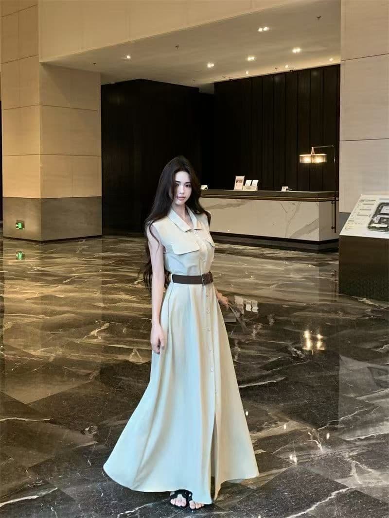 여름 새로운 품격 패션 셔츠 폴로 칼라 고급 민소매 드레스 슬림해 보이는 허리 수축 패션 스커트 아이들 상세 이미지 32