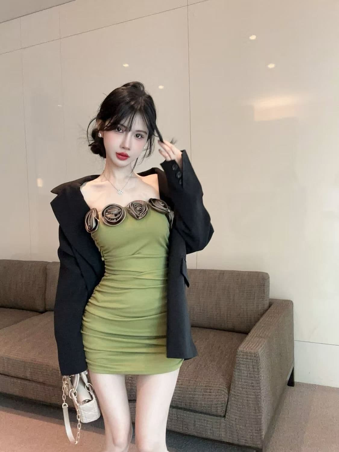 3 차원 꽃 순수한 욕망 바람 섹시함 드레스 오프숄더 고급 디자인 센스 몸매 가꾸기 슬림해 보이는 만나는 조끼 미니 스커트 상세 이미지 9