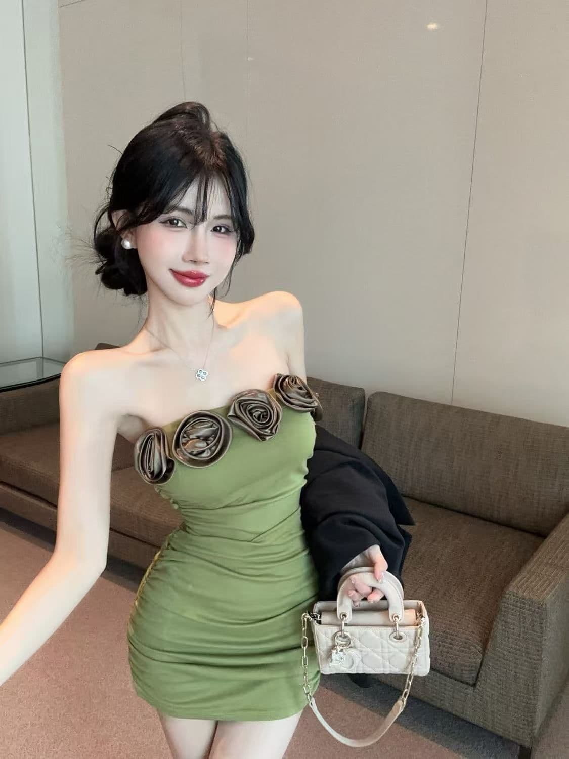 3 차원 꽃 순수한 욕망 바람 섹시함 드레스 오프숄더 고급 디자인 센스 몸매 가꾸기 슬림해 보이는 만나는 조끼 미니 스커트 상세 이미지 11