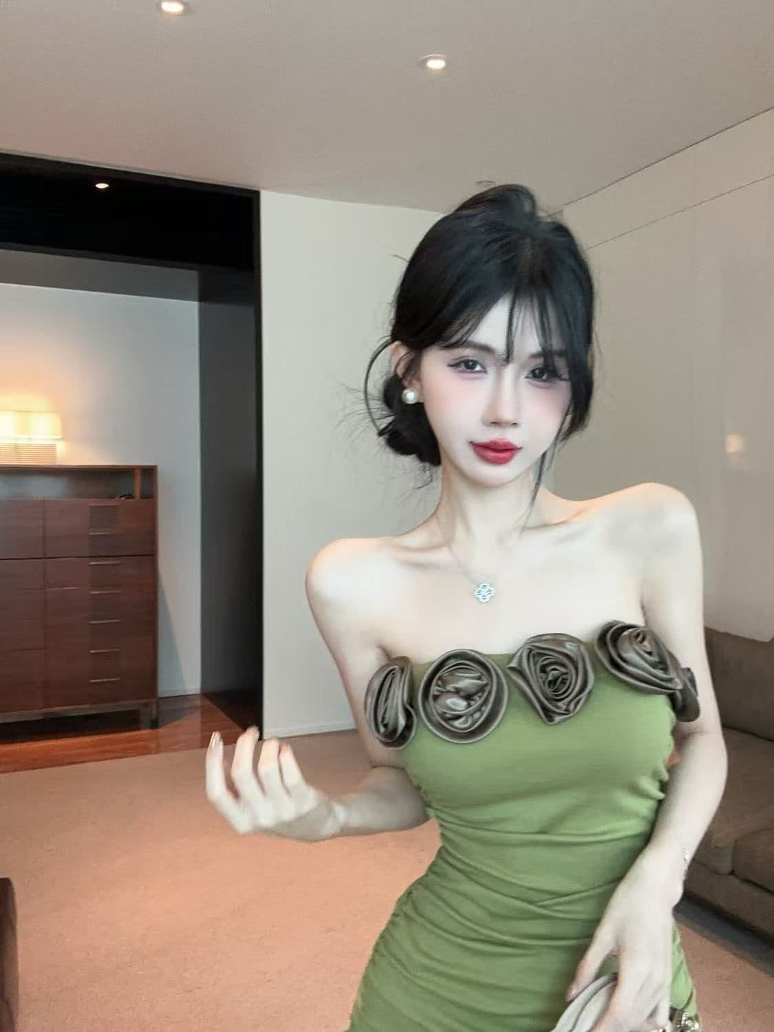 3 차원 꽃 순수한 욕망 바람 섹시함 드레스 오프숄더 고급 디자인 센스 몸매 가꾸기 슬림해 보이는 만나는 조끼 미니 스커트 상세 이미지 13