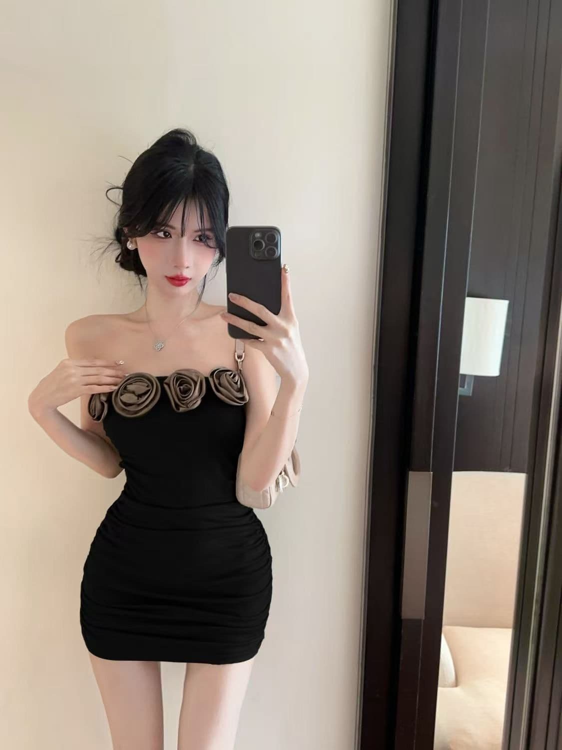 3 차원 꽃 순수한 욕망 바람 섹시함 드레스 오프숄더 고급 디자인 센스 몸매 가꾸기 슬림해 보이는 만나는 조끼 미니 스커트 상세 이미지 17